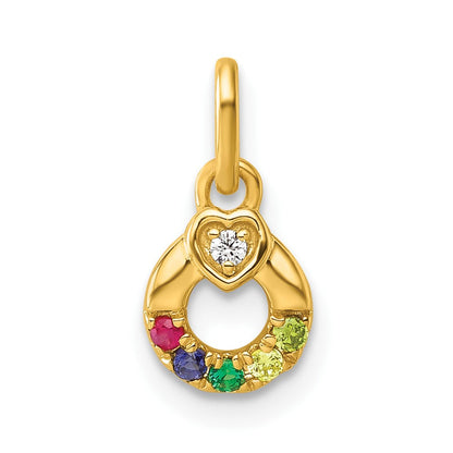 14K Gelbgold Diamant. Herz mit 5 Echt Geburtsstein Mutter Kreis Anhänger