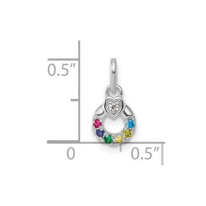 14K Weißgold Wg Diamant. Herz mit 6 Synthetisch Geburtsstein Mutter Kreis Anhänger