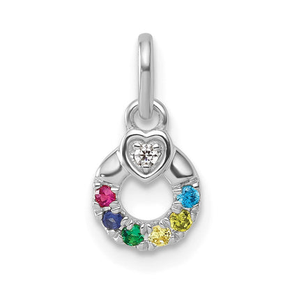 14K Weißgold Wg Diamant. Herz mit 6 Echt Geburtsstein Mutter Kreis Anhänger