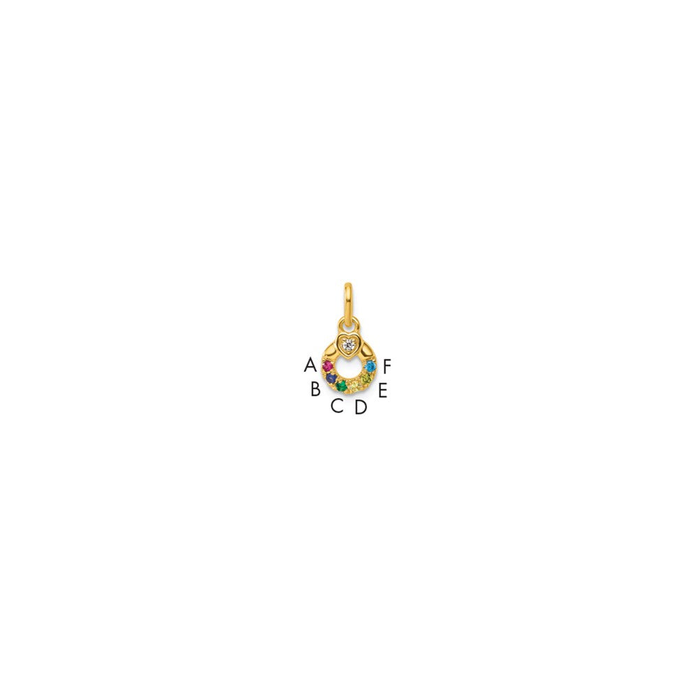 14K Gelbgold Diamant. Herz mit 6 Synthetisch Geburtsstein Mutter Kreis Anhänger