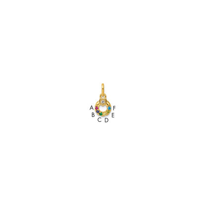 14K Gelbgold Diamant. Herz mit 6 Echt Geburtsstein Mutter Kreis Anhänger