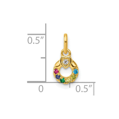 14K Gelbgold Diamant. Herz mit 6 Synthetisch Geburtsstein Mutter Kreis Anhänger