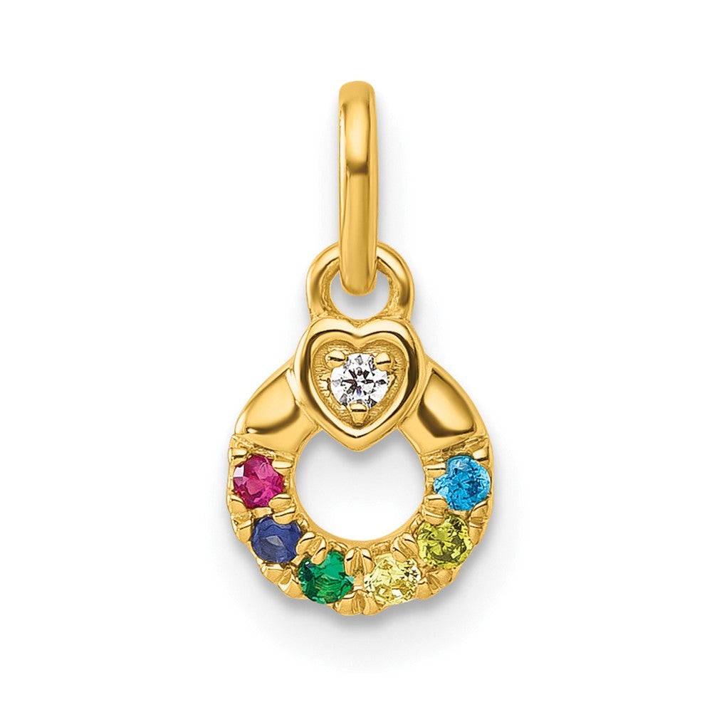 14K Gelbgold Diamant. Herz mit 6 Synthetisch Geburtsstein Mutter Kreis Anhänger