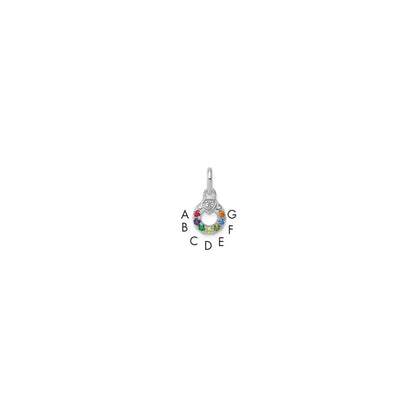14K Weißgold Wg Diamant. Herz mit 7 Echt Geburtsstein Mutter Kreis Anhänger