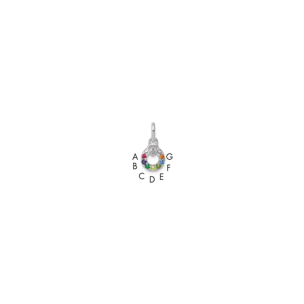 14K Weißgold Wg Diamant. Herz mit 7 Synthetisch Geburtsstein Mutter Kreis Anhänger