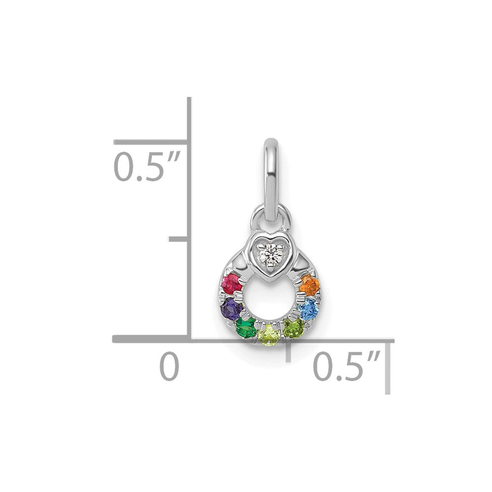 14K Weißgold Wg Diamant. Herz mit 7 Echt Geburtsstein Mutter Kreis Anhänger