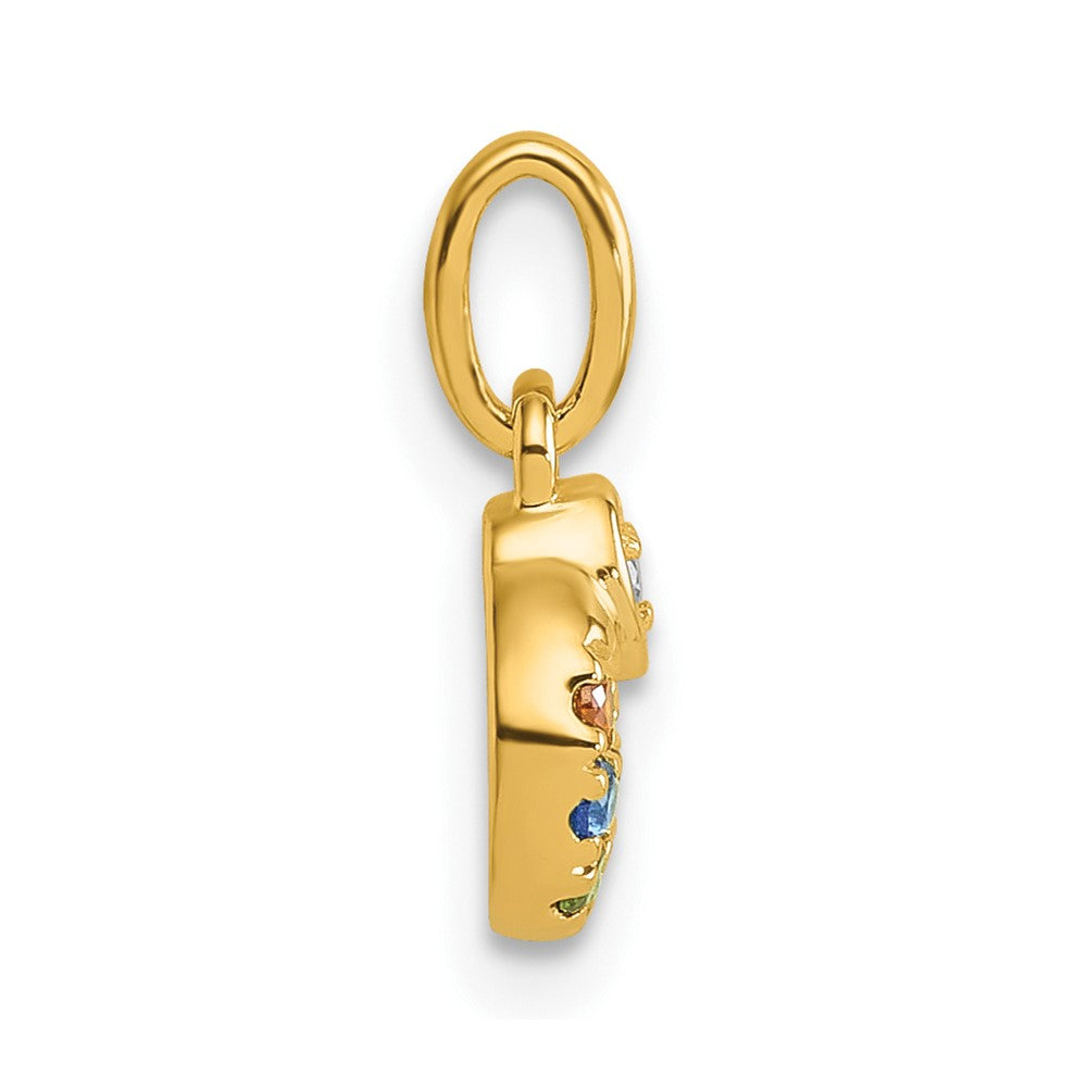 14K Gelbgold Diamant. Herz mit 7 Synthetisch Geburtsstein Mutter Kreis Anhänger