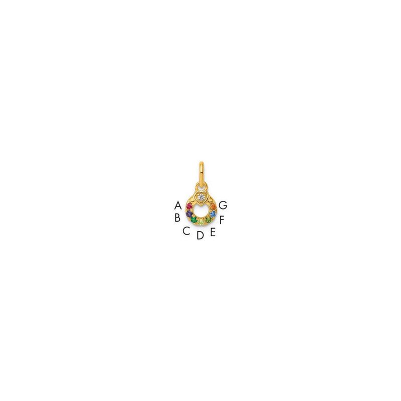 14K Gelbgold Diamant. Herz mit 7 Synthetisch Geburtsstein Mutter Kreis Anhänger