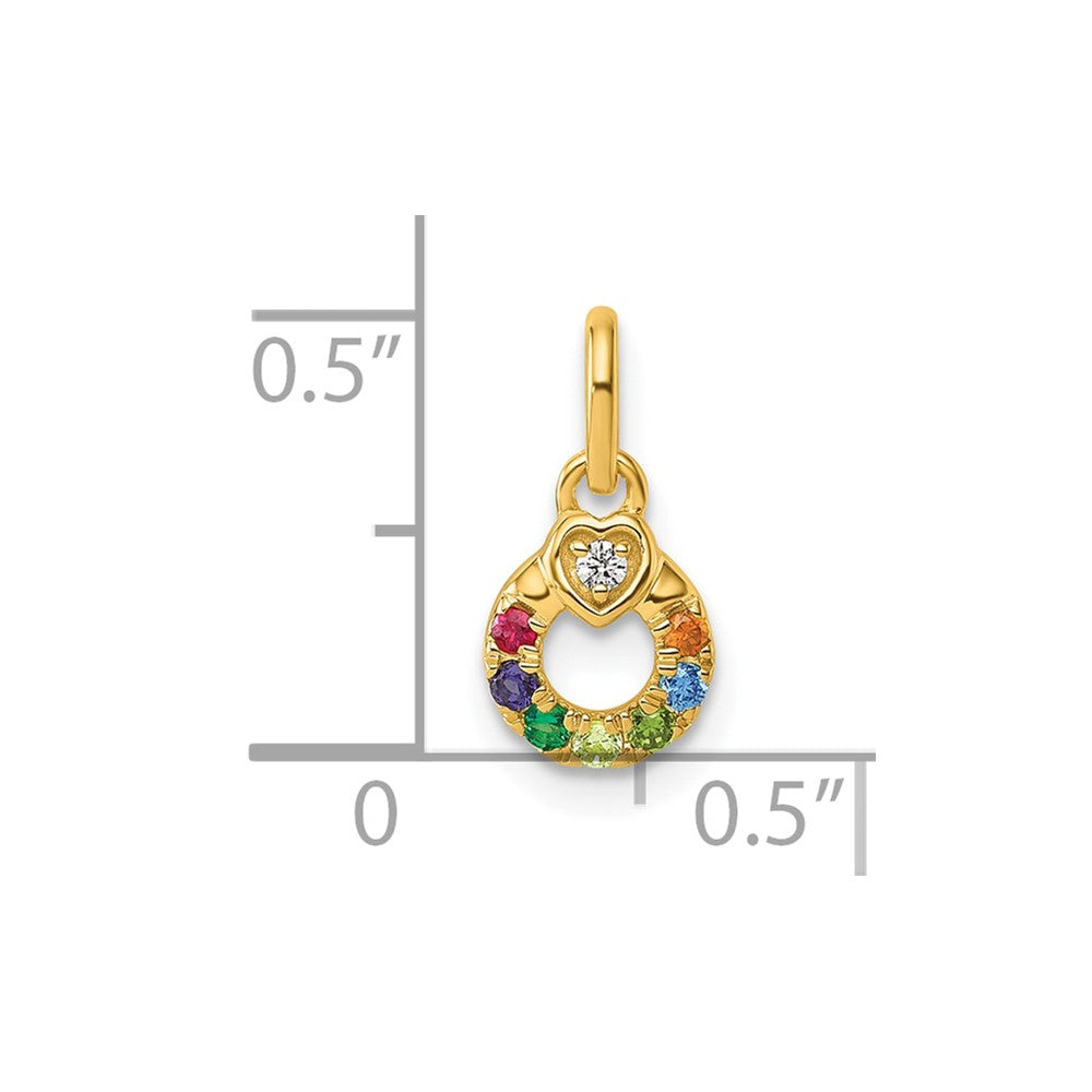 14K Gelbgold Diamant. Herz mit 7 Echt Geburtsstein Mutter Kreis Anhänger