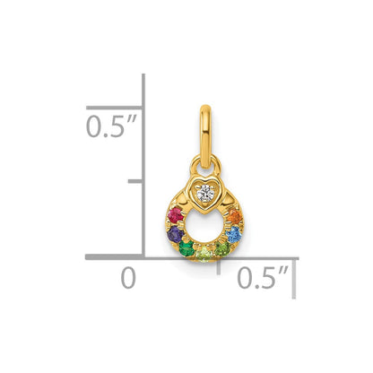 14K Gelbgold Diamant. Herz mit 7 Synthetisch Geburtsstein Mutter Kreis Anhänger