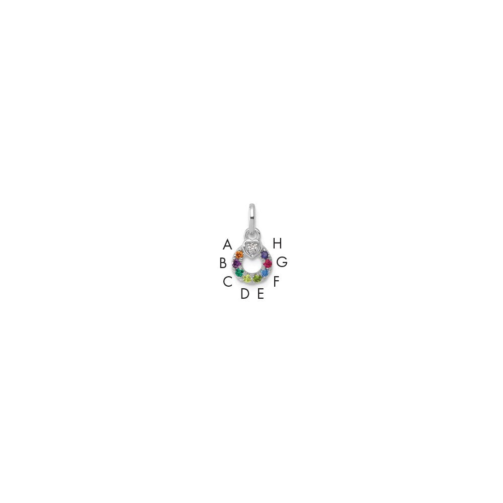 14K Weißgold Wg Diamant. Herz mit 8 Synthetisch Geburtsstein Mutter Kreis Anhänger