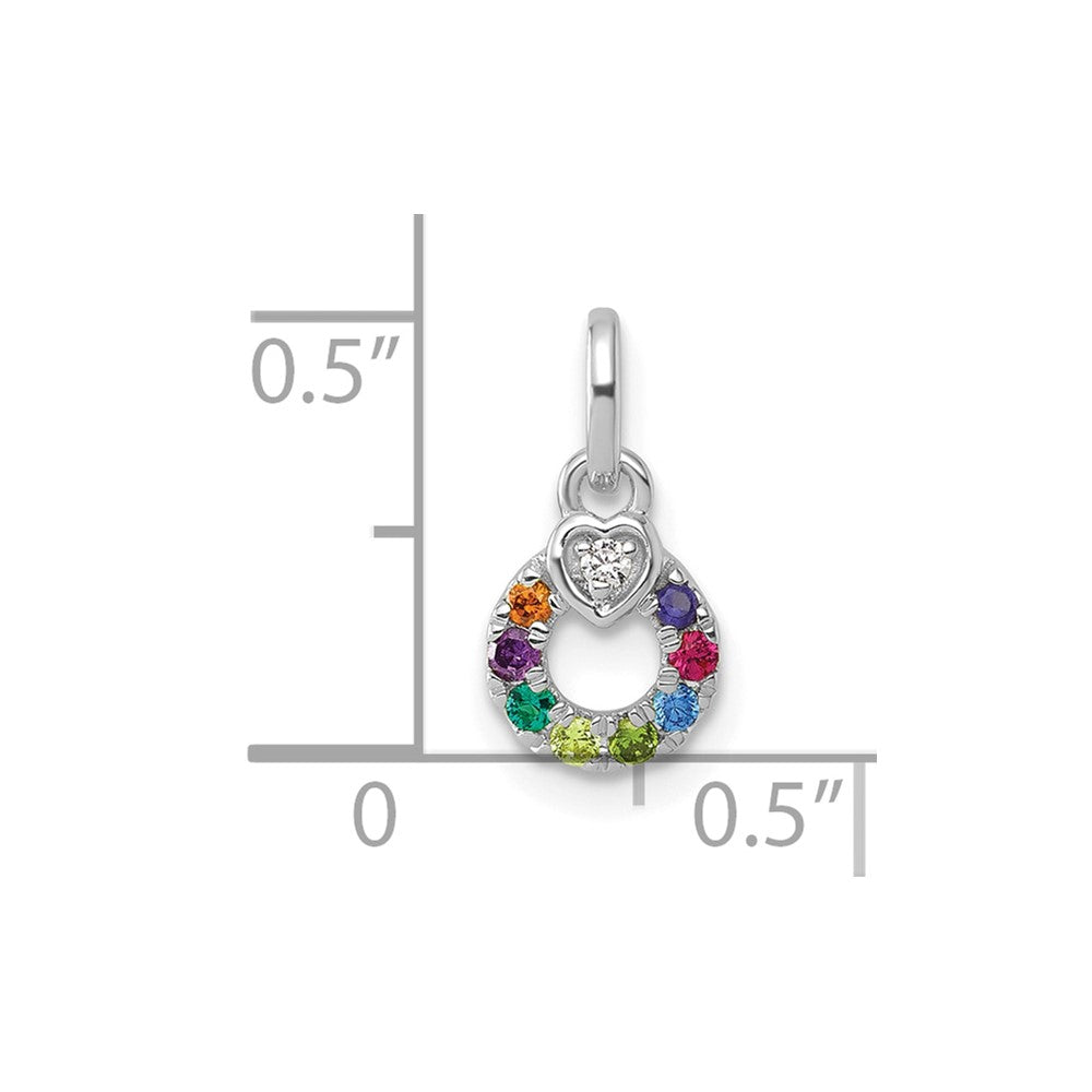 14K Weißgold Wg Diamant. Herz mit 8 Echt Geburtsstein Mutter Kreis Anhänger