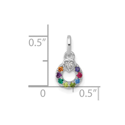 14K Weißgold Wg Diamant. Herz mit 8 Echt Geburtsstein Mutter Kreis Anhänger