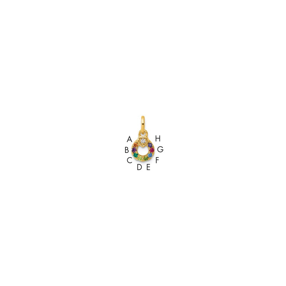 14K Gelbgold Diamant. Herz mit 8 Echt Geburtsstein Mutter Kreis Anhänger