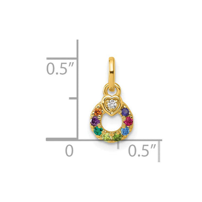 14K Gelbgold Diamant. Herz mit 8 Echt Geburtsstein Mutter Kreis Anhänger