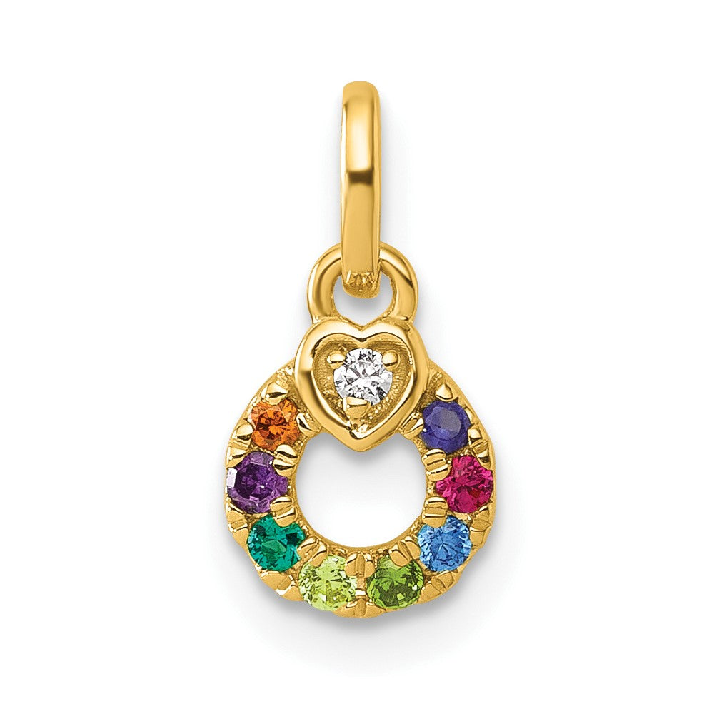 14K Gelbgold Diamant. Herz mit 8 Synthetisch Geburtsstein Mutter Kreis Anhänger