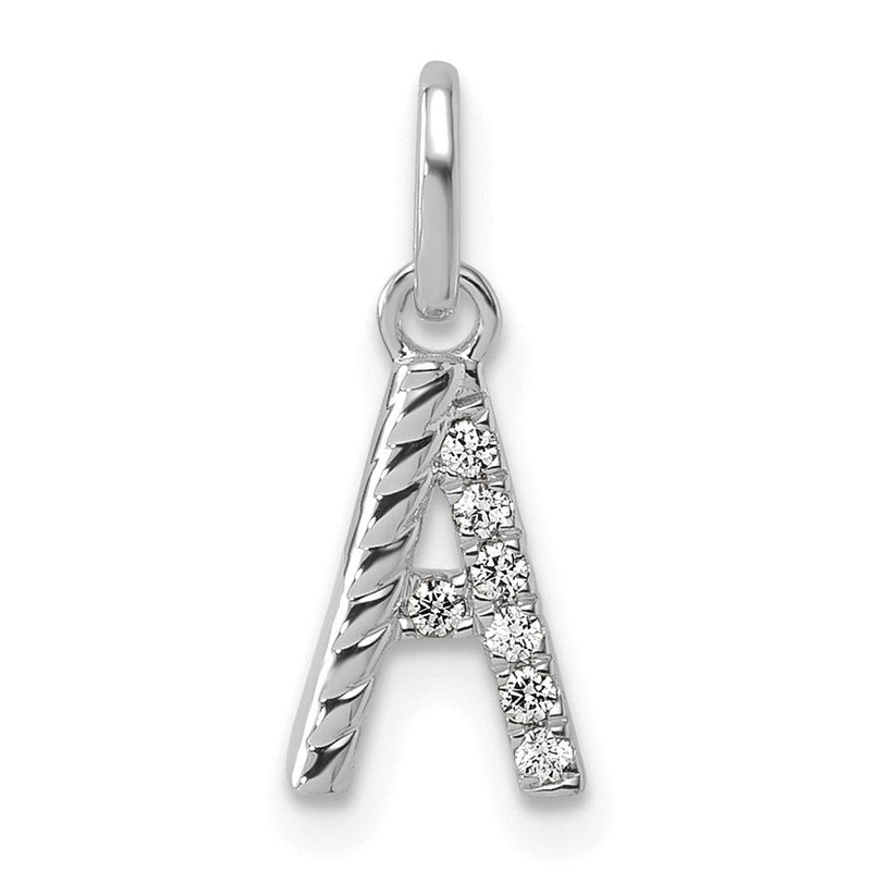 14K Weißgold Gedreht Mit.05 Ct. Diamant Initiale Charm