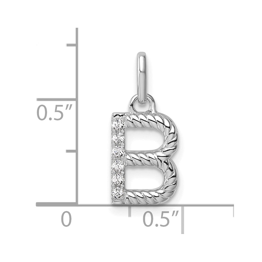 14K Weißgold Gedreht Mit.05 Ct. Diamant Initiale B Charm