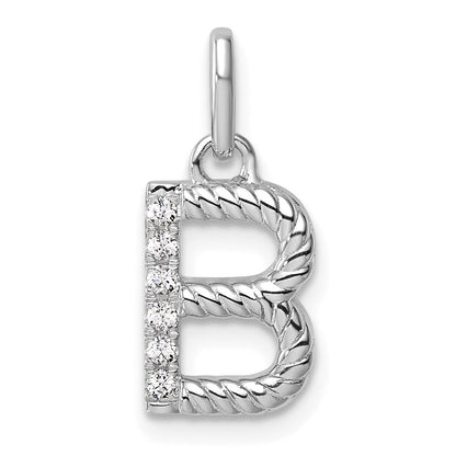 14K Weißgold Gedreht Mit.05 Ct. Diamant Initiale B Charm