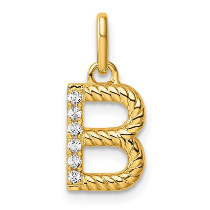 14K Gelbgold Gedreht Mit.05 Ct. Diamant Initiale B Charm