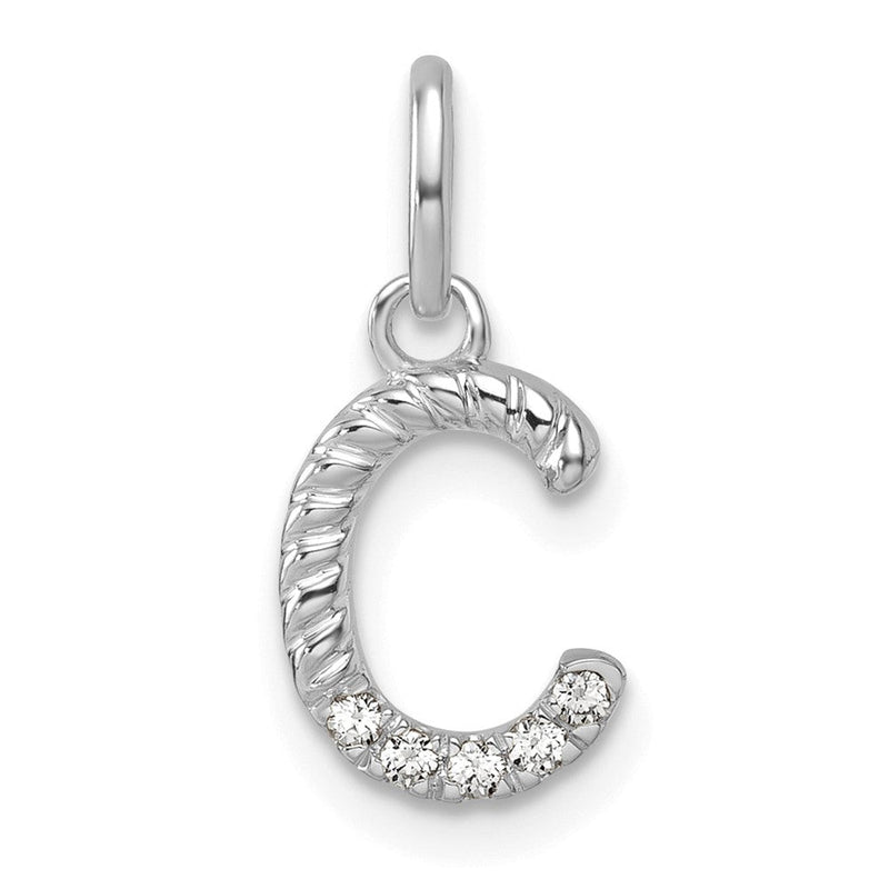 14K Weißgold Gedreht Mit.05 Ct. Diamant Initiale C Charm