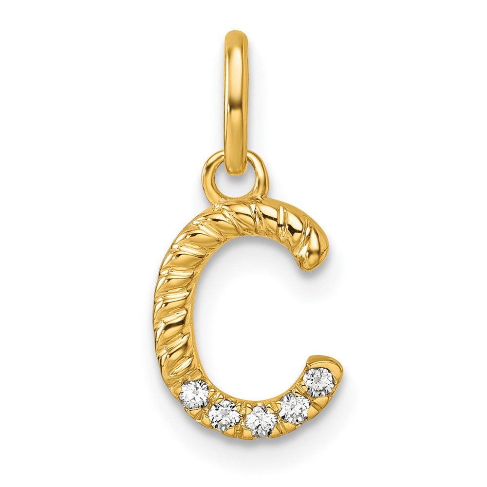 14K Gelbgold Gedreht Mit.05 Ct. Diamant Initiale C Charm