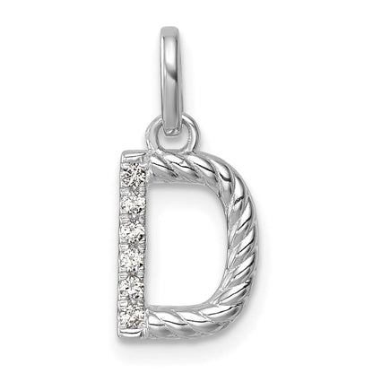 14K Weißgold Gedreht.05 Ct. Diamant Initiale D Charm