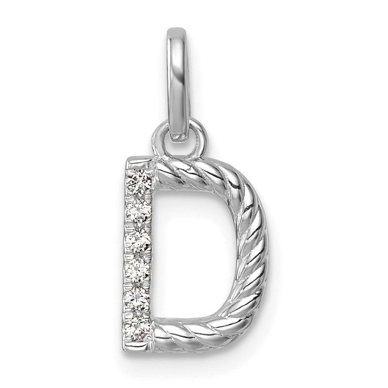 14K Weißgold Gedreht.05 Ct. Diamant Initiale D Charm