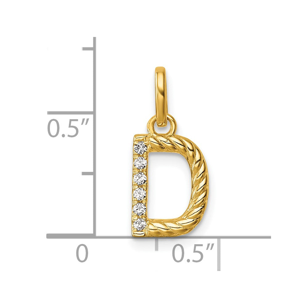 14K Gelbgold Gedreht Mit.05 Ct. Diamant Initiale D Charm