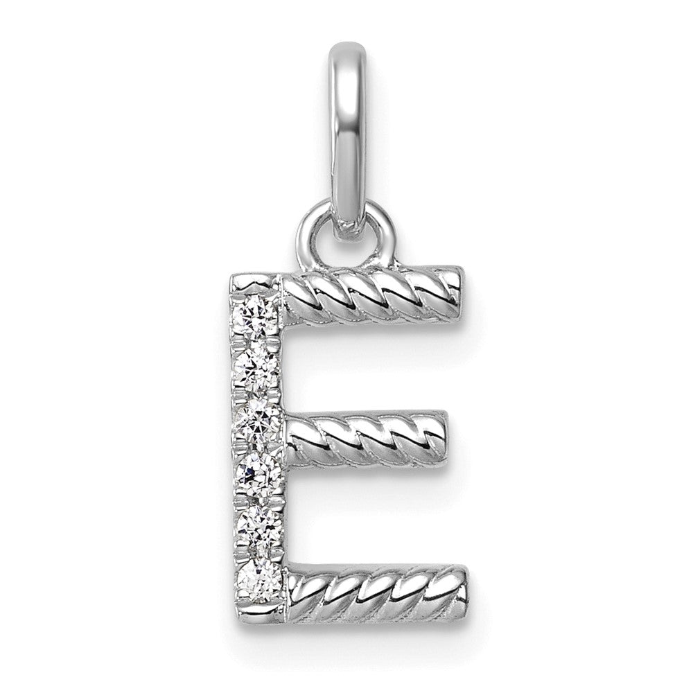 14K Weißgold Gedreht.05 Ct. Diamant Initiale E Charm