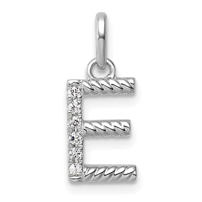 14K Weißgold Gedreht.05 Ct. Diamant Initiale E Charm