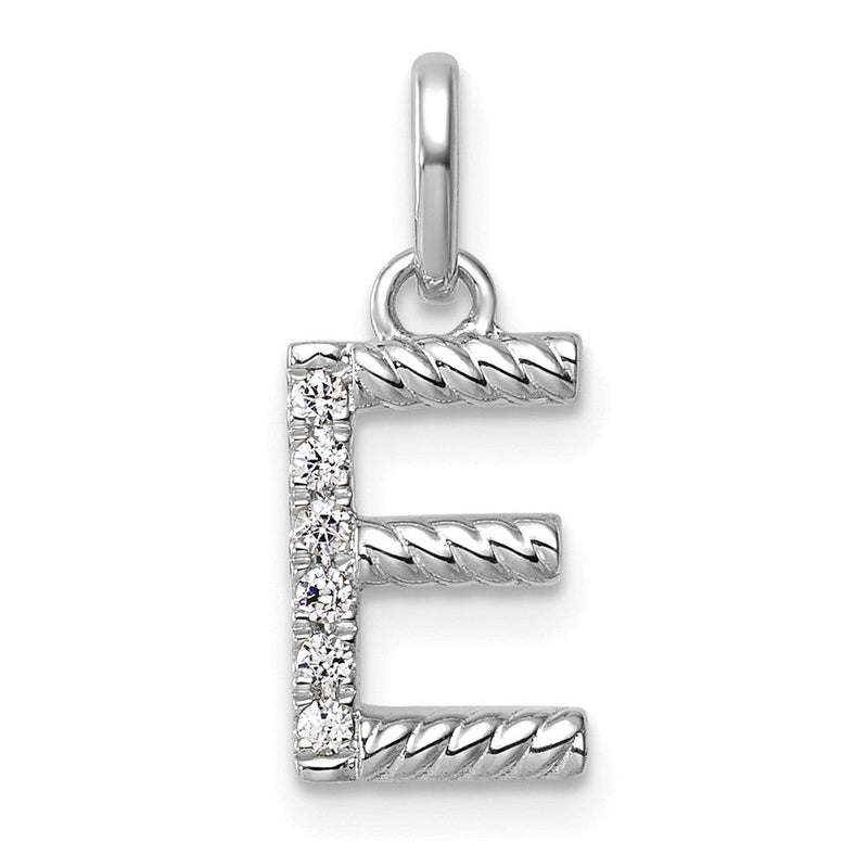 14K Weißgold Gedreht.05 Ct. Diamant Initiale E Charm