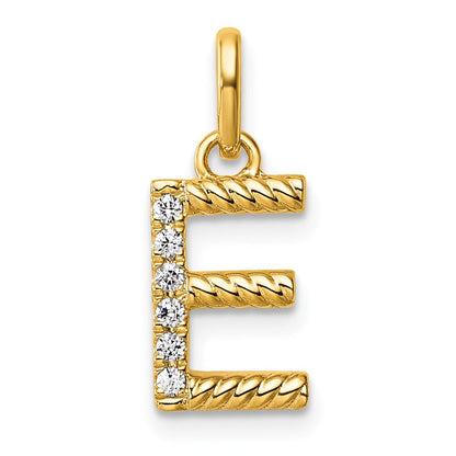 14K Gelbgold Gedreht Mit.05 Ct. Diamant Initiale E Charm