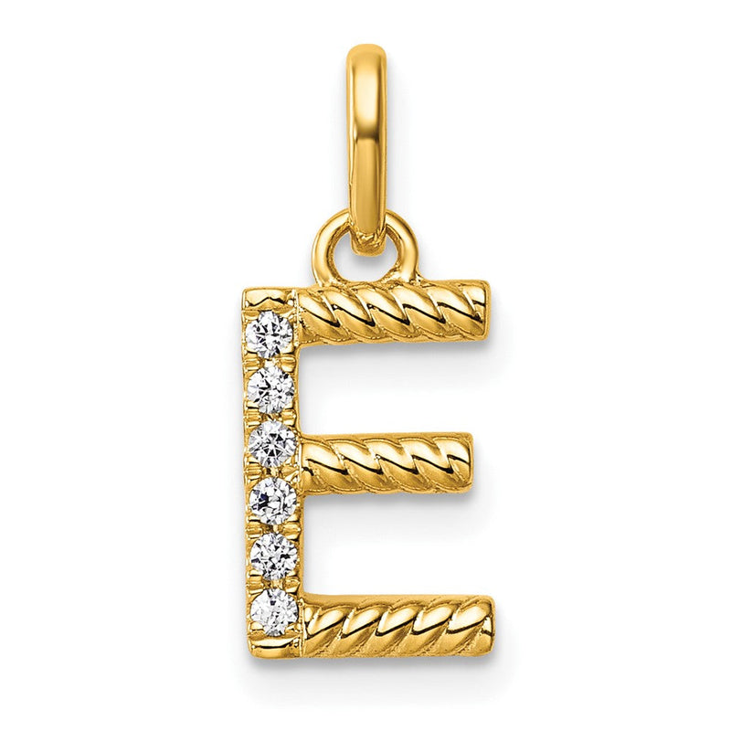 14K Gelbgold Gedreht Mit.05 Ct. Diamant Initiale E Charm