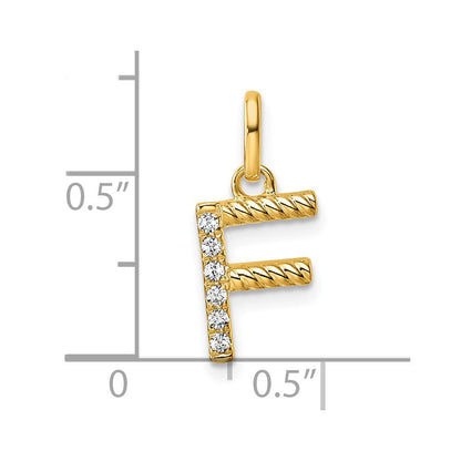 14K Gelbgold Gedreht.05 Ct. Diamant Initiale F Charm