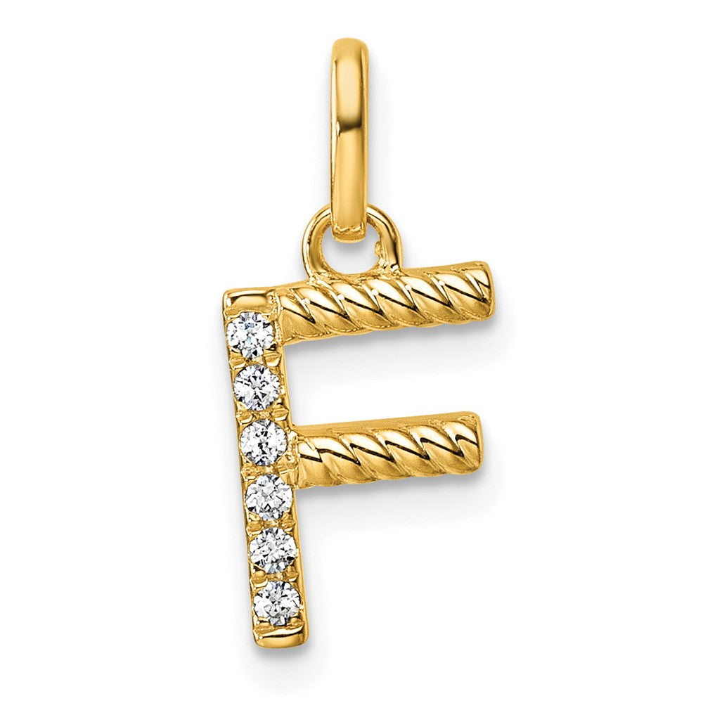 14K Gelbgold Gedreht.05 Ct. Diamant Initiale F Charm