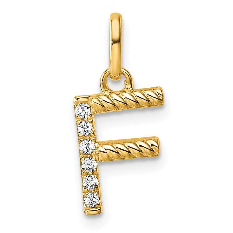 14K Gelbgold Gedreht.05 Ct. Diamant Initiale F Charm