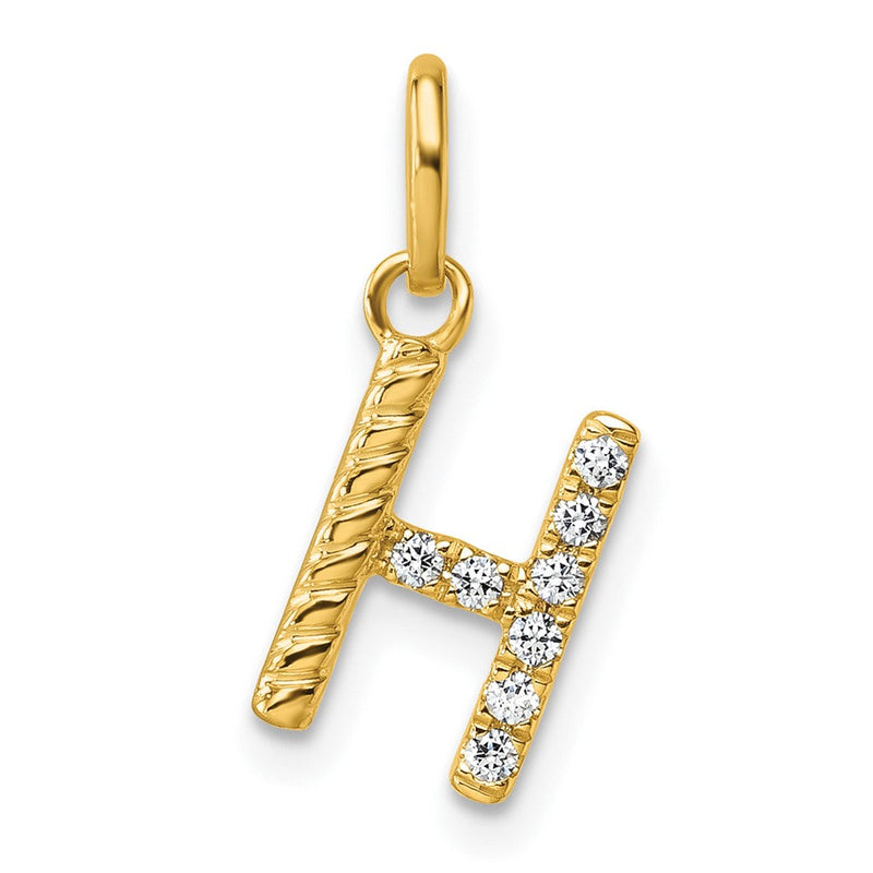 14K Gelbgold Gedreht.07 Ct. Diamant Initiale H Charm