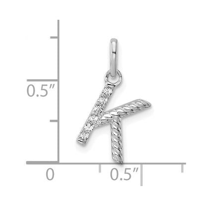 14K Weißgold Gedreht.05 Ct. Diamant Initiale K Charm