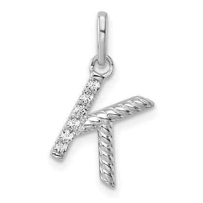 14K Weißgold Gedreht.05 Ct. Diamant Initiale K Charm