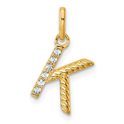 14K Gelbgold Gedreht.05 Ct. Diamant Initiale K Charm