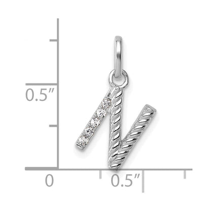 14K Weißgold Gedreht.05 Ct. Diamant Initiale N Charm