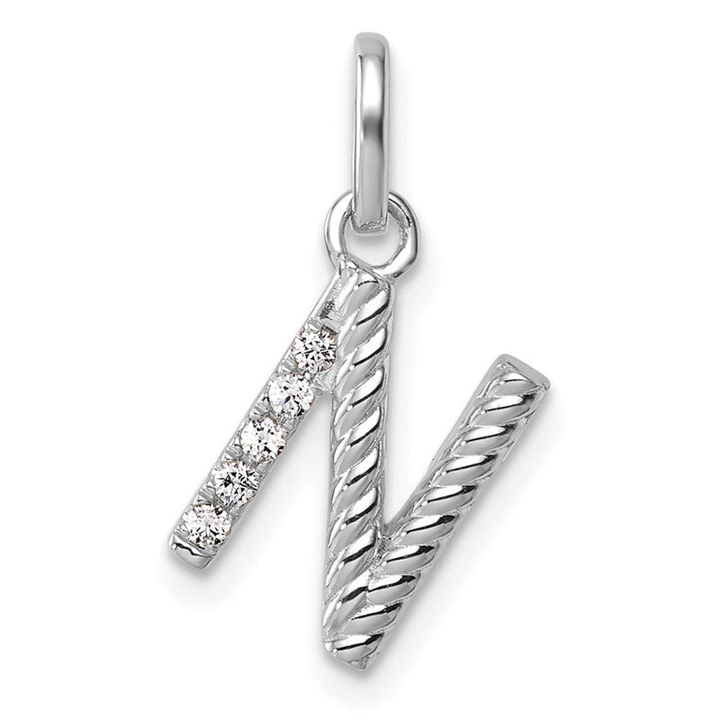 14K Weißgold Gedreht.05 Ct. Diamant Initiale N Charm