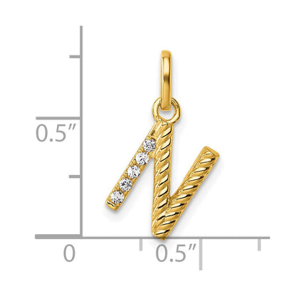 14K Gelbgold Gedreht.05 Ct. Diamant Initiale N Charm
