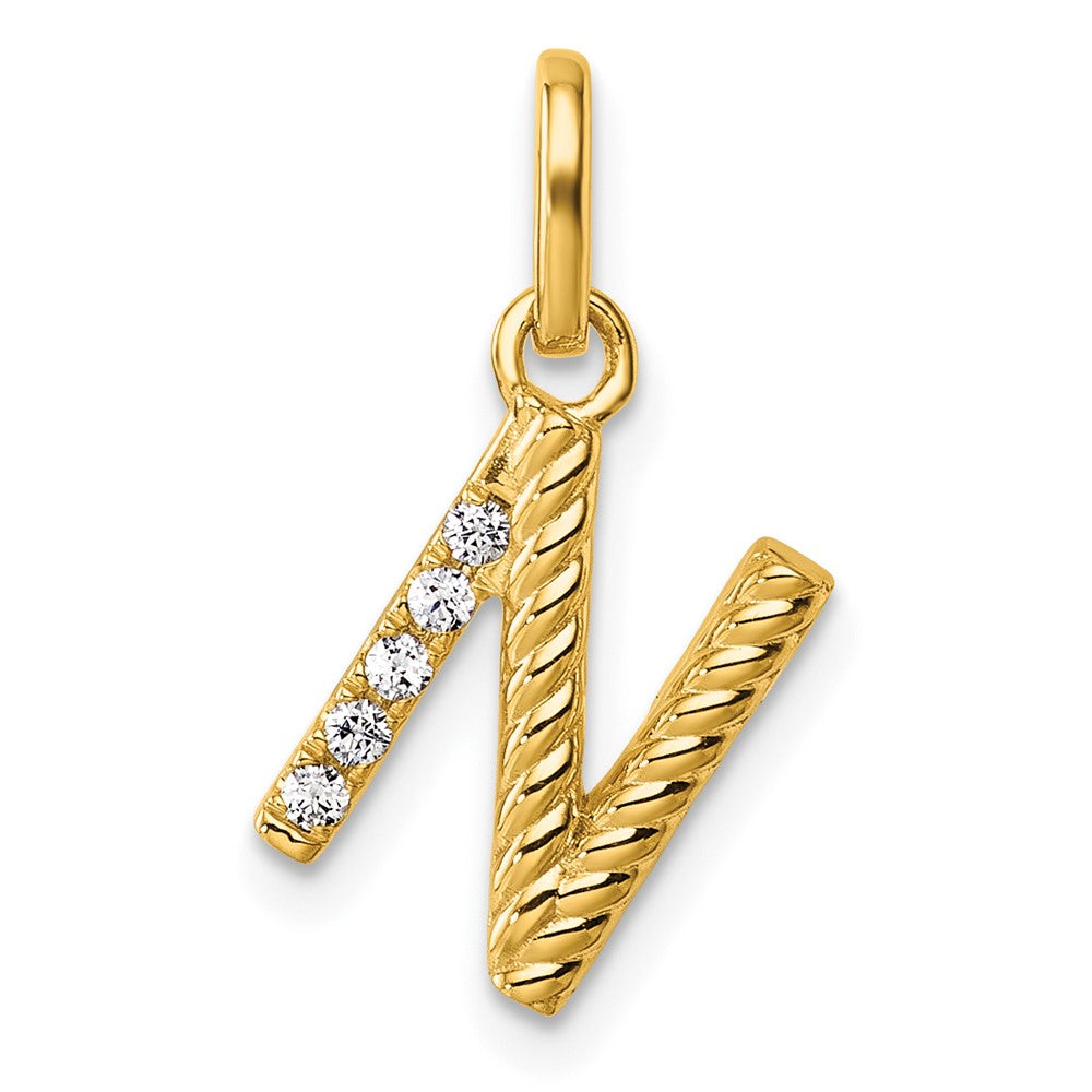 14K Gelbgold Gedreht.05 Ct. Diamant Initiale N Charm
