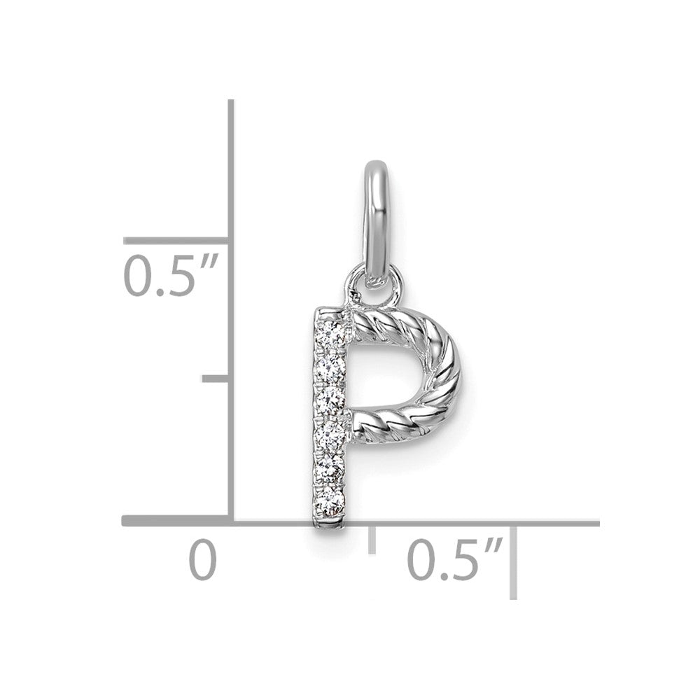 14K Weißgold Gedreht.05 Ct. Diamant Initiale P Charm