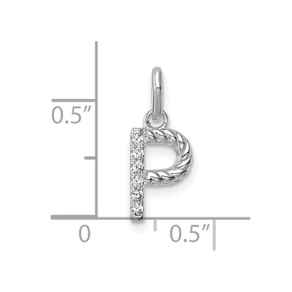 14K Weißgold Gedreht.05 Ct. Diamant Initiale P Charm