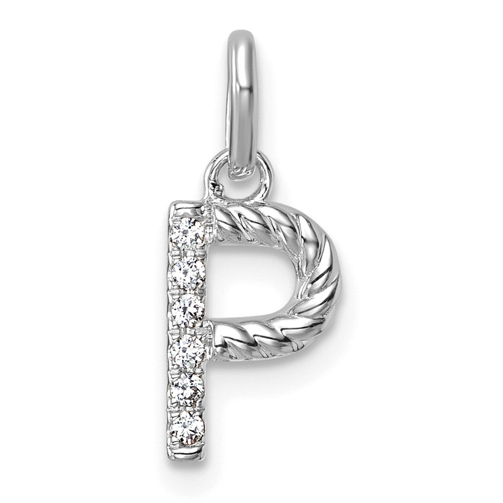 14K Weißgold Gedreht.05 Ct. Diamant Initiale P Charm