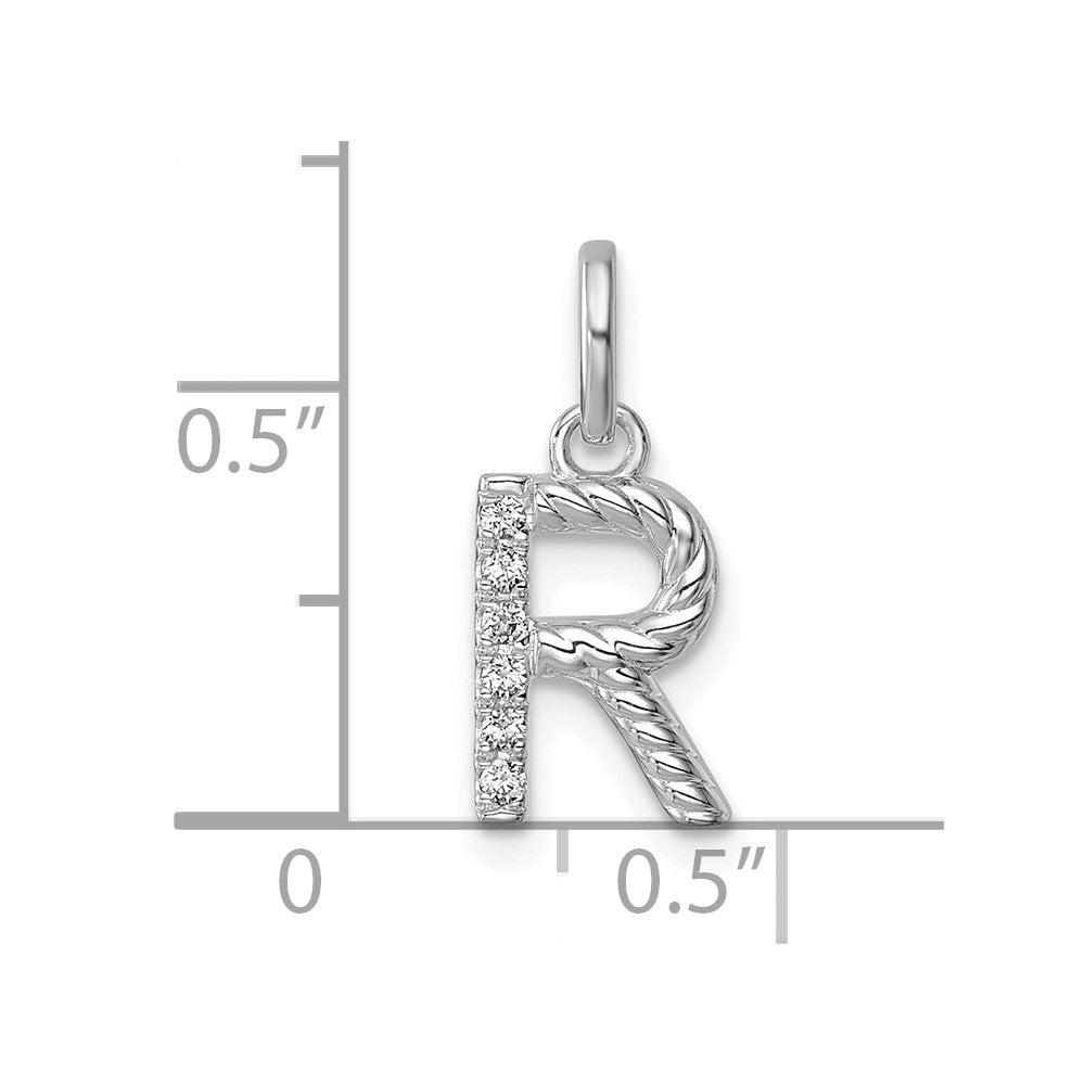 14K Weißgold Gedreht.05 Ct. Diamant Initiale R Charm