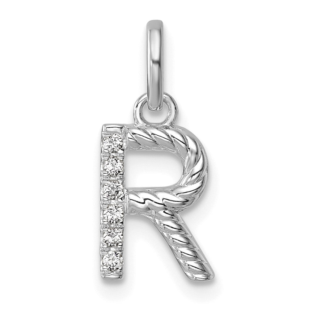 14K Weißgold Gedreht.05 Ct. Diamant Initiale R Charm